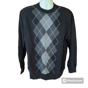 Dockers Knit Crewneck Argyle Sweater Pullover Sweater Black Gray Mens XL Cotton